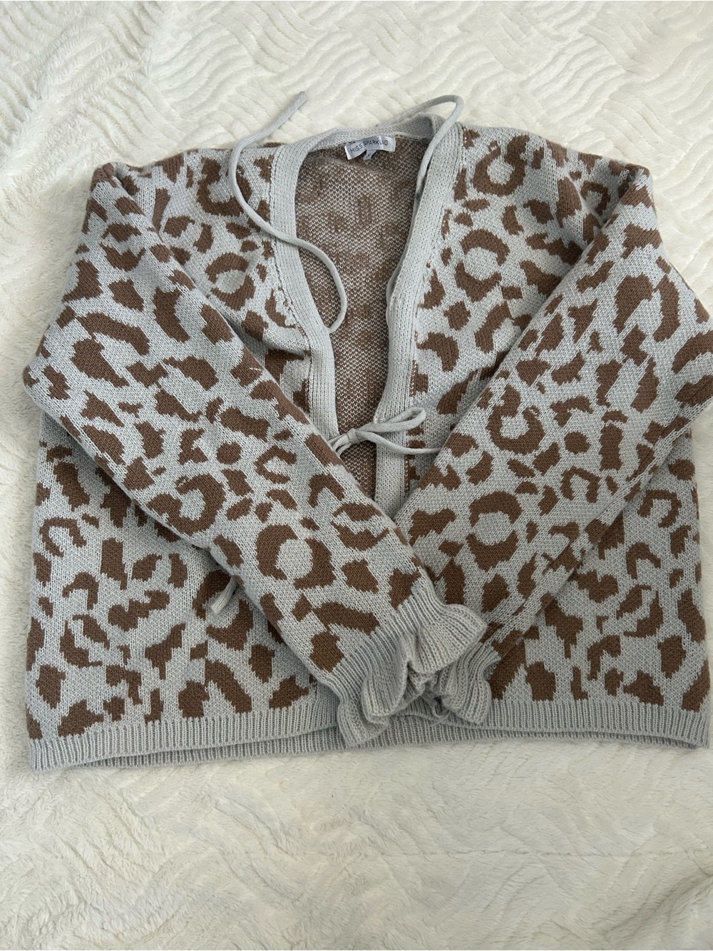 Leopard Tie-Front Cardigan Sweater - Brown/Light Gray